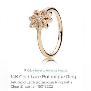 Authentic Pandora 14K Solid Gold Lace Botanic Ring with Clear Zirconia New Sz 56